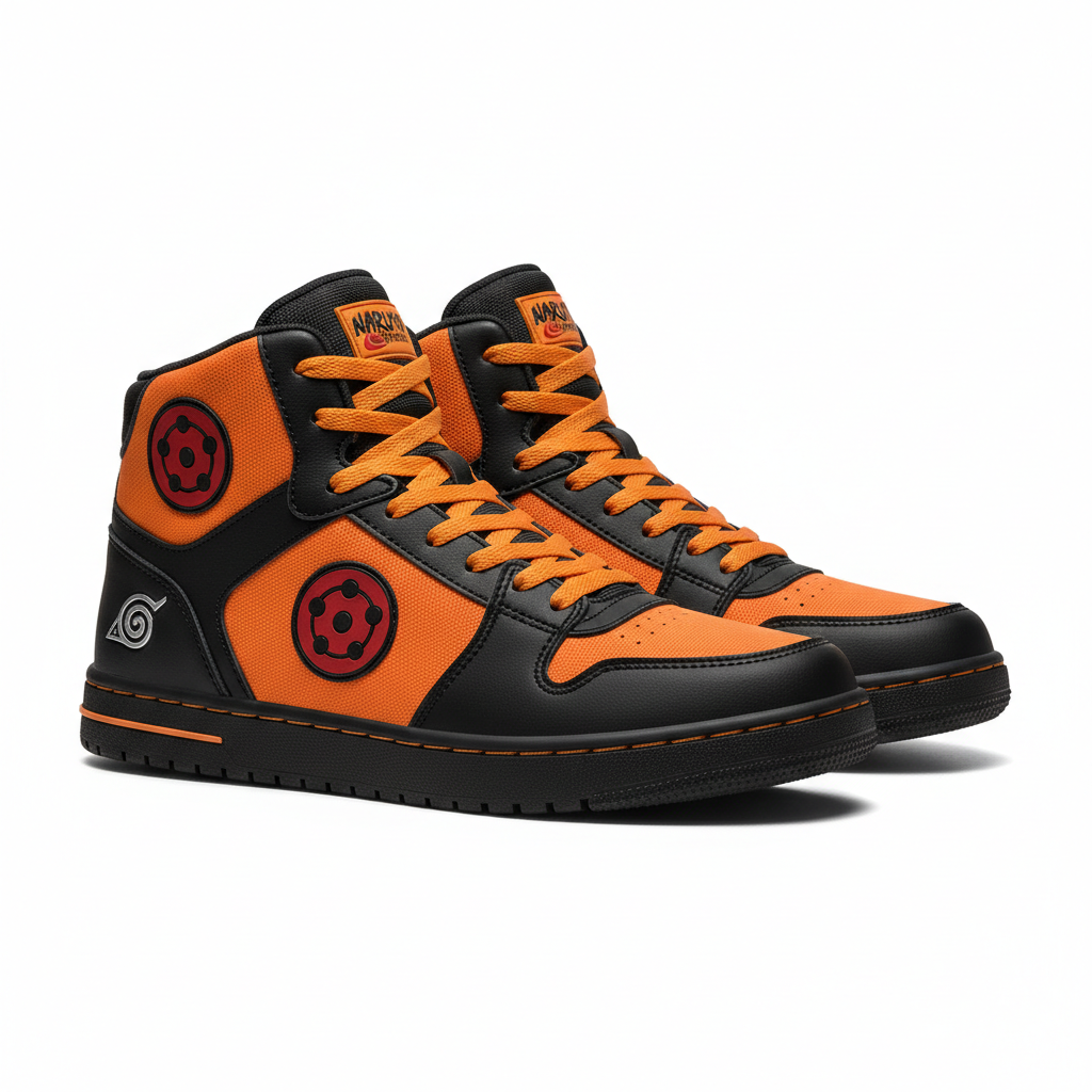 Naruto Shinobi Sneakers – orange and black anime high-top shoes